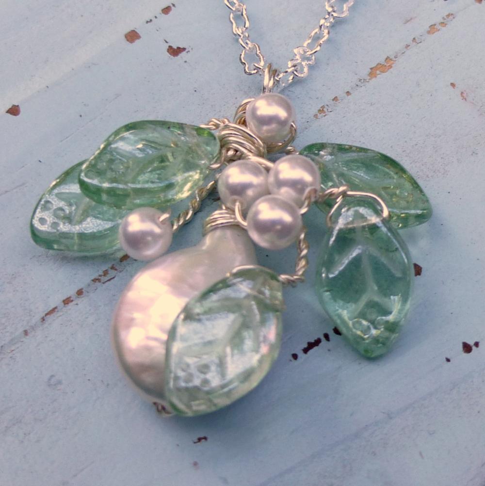 Coin Pearl And Leaf Necklace